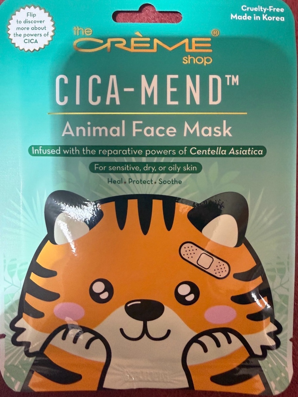 The Crème Shop Cica-Mend Animal Face Mask - Orange Tiger Design